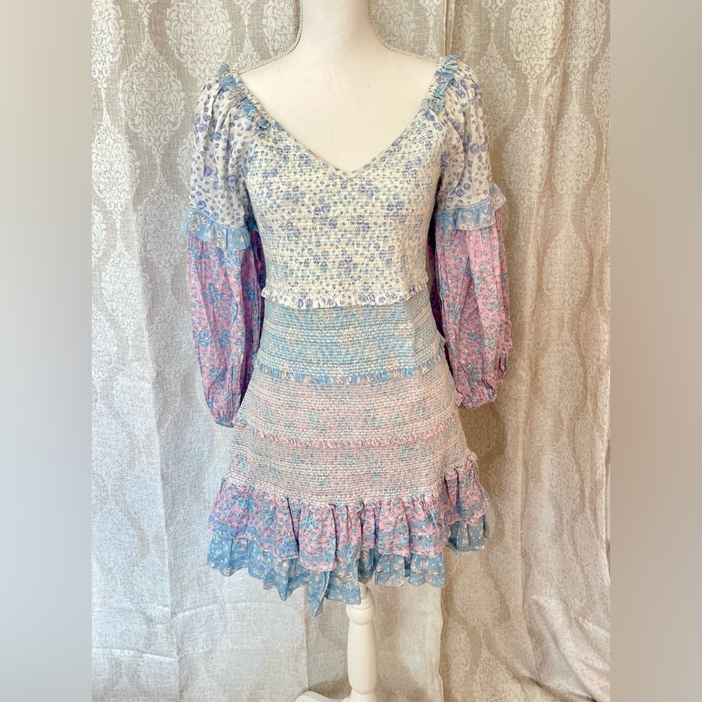 LoveShackFancy Ensley Mini Dress Blueberry Dust Size Large NWT - Picture 4 of 10
